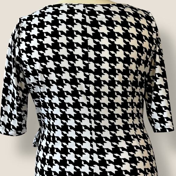 Kiara Houndstooth Half Sleeve Ruched Stretchy Sheath Dress Size L Black & White - Picture 9 of 13
